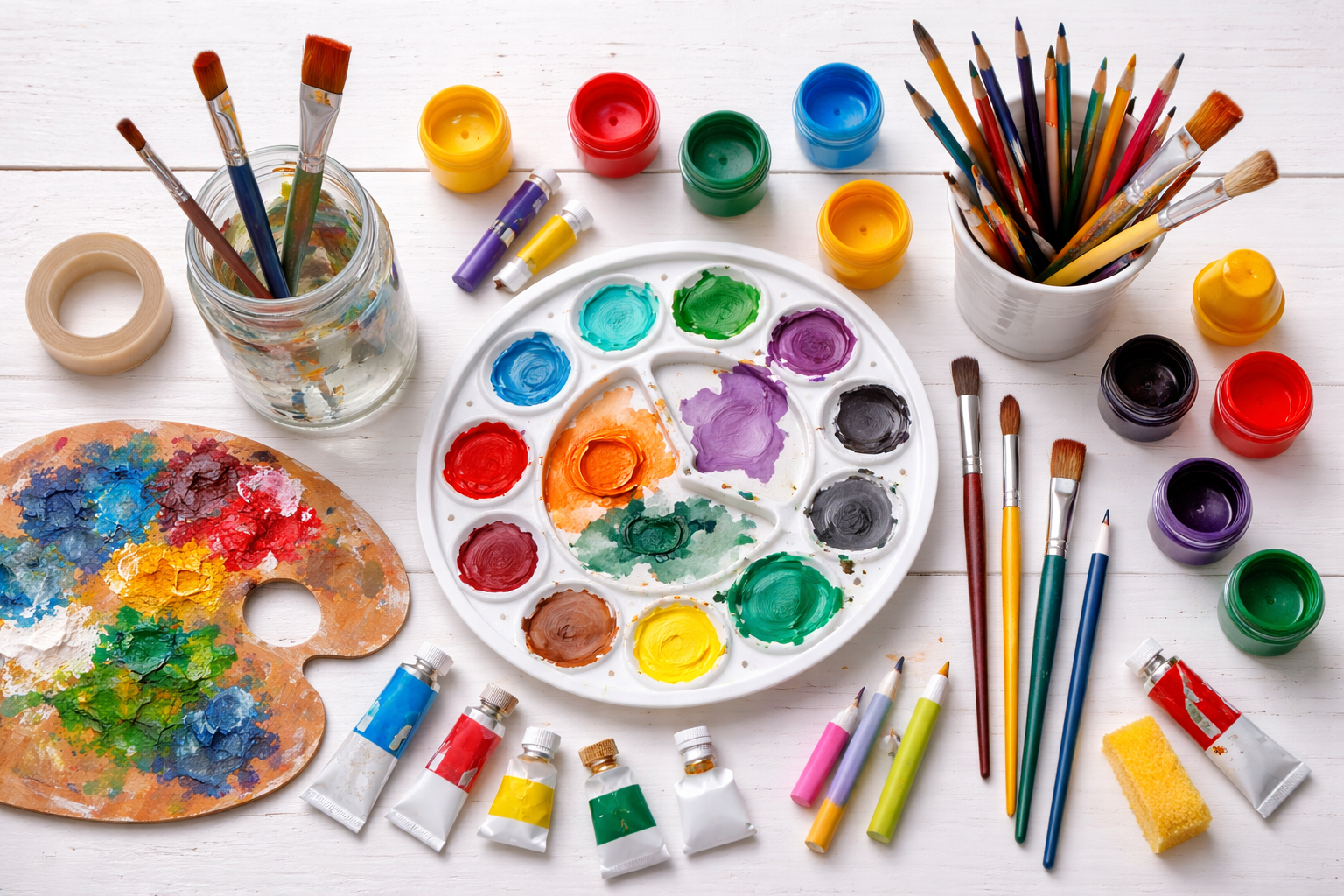 Výtvarný kroužek — barvy a štětce